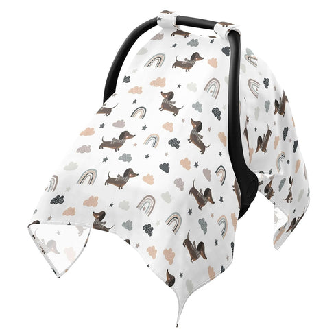 DOMIKING White Dachshund Dog Pattern Baby Car Seat Cover Breathable Infant Car Seat
