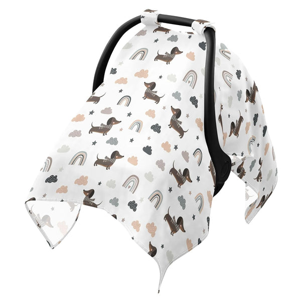 DOMIKING White Dachshund Dog Pattern Baby Car Seat Cover Breathable Infant Car Seat