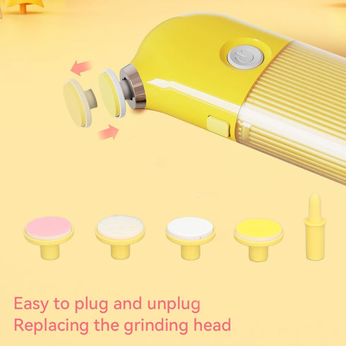 Srliya 6000RPM 6 Baby Electric Nail File Low Noise Adjust Speed Prevent Slip Nail Care Grinder with Heads