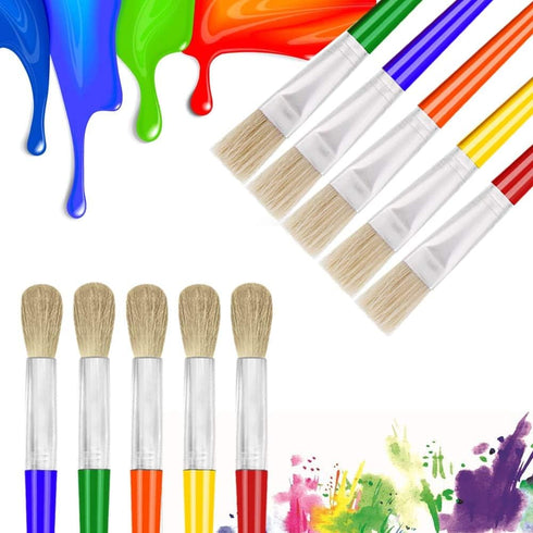 Anezus Large Chubby Paint Brushes Round and Flat for Washable Paint Acrylic Paint, 10Pcs for Preschool