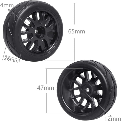 12mm Hex 1/10 On Road Wheels and Tires Soft with Foam Inserts for RC Touring Car Traxxas 4tec 2.0 Tamiya