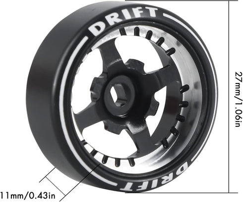 New 4 Pcs RC Car Drift Wheels with Logo Tires for 1/28 WLtoys K969 K989 K929, 4 Spoke Aluminum Alloy Tires