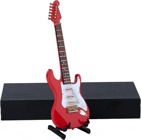 Dselvgvu Wooden Miniature Electric Guitar with Stand, Dollhouse Model Birthday Present (Red)