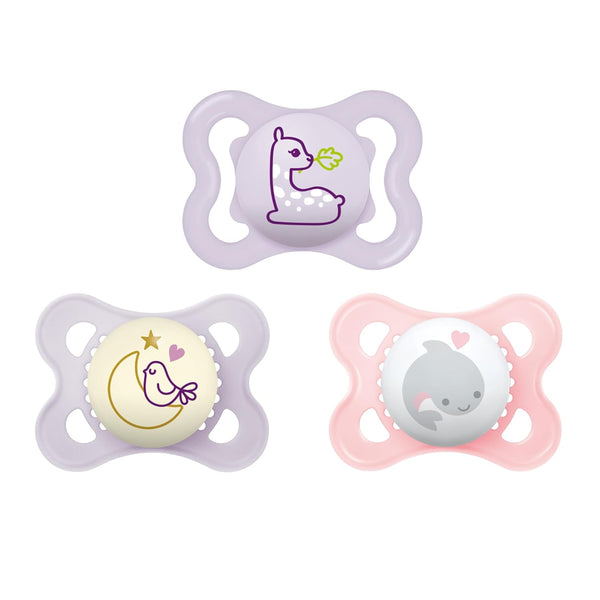 MAM Variety Pack Baby Pacifier, 3 Types for Healthy Oral Development, 3 Pack, 0-6 Months, Girl