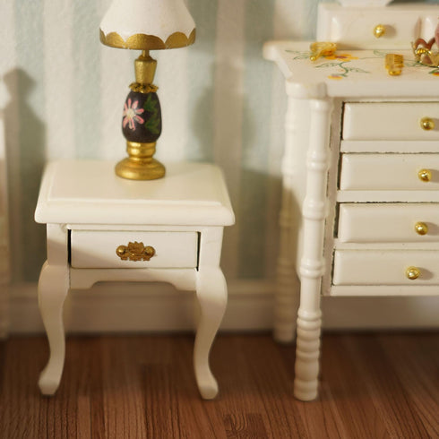 1:12 Miniature Furniture Bedside Table Dollhouse Accessories Wooden Nightstand Vintage Living Room Bedroom Scene