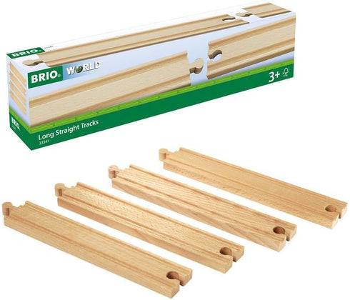 BRIO World 33341-4 Piece Long Straight Wooden Train Tracks | Expandable &