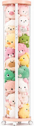 Flarelyare Upgraded Stuffed Animal Storage Tube,Tall (150cm) Plush Organizer with 4 Wheels,Pink PET