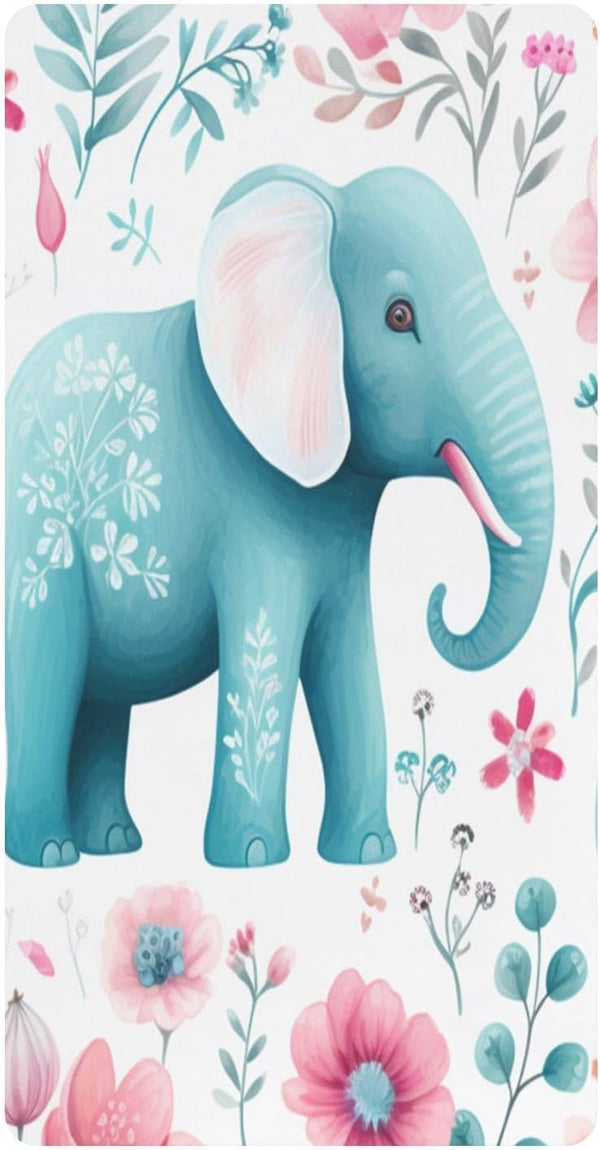Bseiialft Elephant Flowers Leaves Crib Sheets for Boys Girls Soft and Breathable Cotton