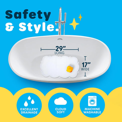 17 29, SlipX Solutions Cloud Shaped Kid & Baby Bath Mat for Tub & Shower x Non-Slip Bathmat, Soft Loofah Cushioning