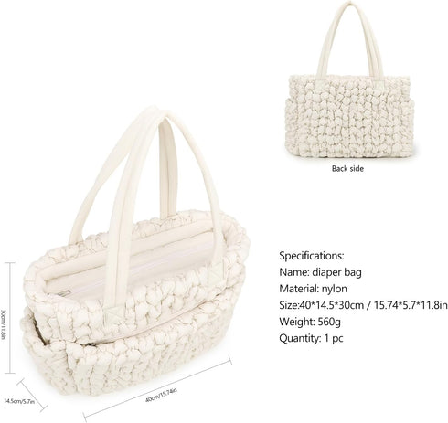 Mommy Puffer Tote Diaper Bag for Women, Multifunction Lightweight Fashion Quilted Tote Bag