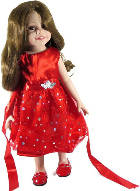 18 Inch Girl Doll Clothes and Accessories - Beautiful Red Dress with Dots Outfit