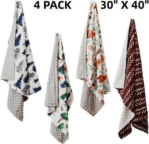 Jola's House 4 Pack Blankets30X40 Soft Woodland Baby for Unisex Girls or Boys Breathable Gender Neutral Nursery Double