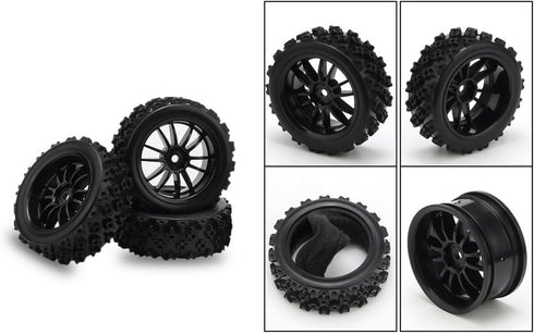 JIUWU 4pcs RC 1:10 Rubber Tires - Car Crossing Wheels Rims Hex 12MM, Black