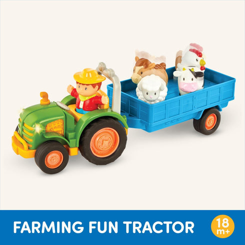 Battat Farm Toys for Toddlers, Lights & Sounds Toy Tractor, 7-Piece Pretend Play Set for Ages 18 Months+