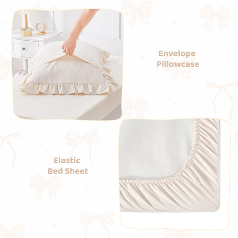 Sets 4-Piece Set Wowelife Toddler Bedding for Girls, Beige Toddler Bed Floral Ruffles Boho Bohemian Jacquard Includes