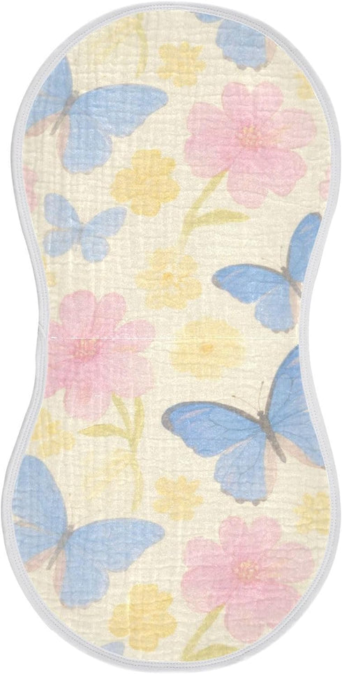 decor gift Cotton Muslin Burp Cloth Breathable Blue Butterflies and Pink Flowers Feed Cloth