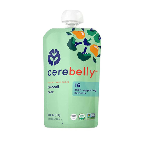 Cerebelly Organic Baby Food Pouches, Broccoli Pear Purees, 16 Nutrients, No Added