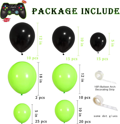 107 pcs Game On Balloons Arch Garland Party Decoration Black Green Video Game Party Supplies for Level Favor Theme Birthday Party Decorations