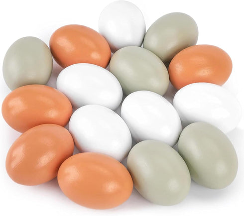 POPLAY 15PCS Wooden Fake Eggs, 3 Colors Wooden Chicken Faux Eggs for