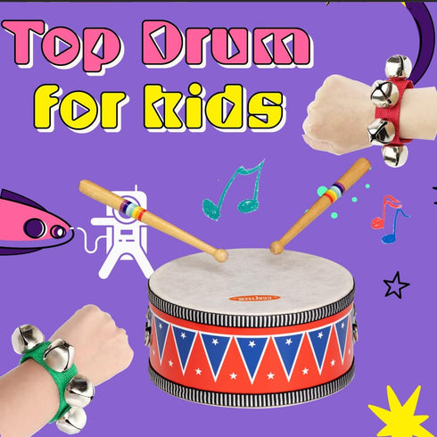 Set CRAFTEEM Kids for Toddlers - Baby Musical Toy w/Wrist Bells, Drum Sticks & Fun Drum Instrument for Boys & Girls