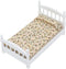 Wooden Doll House Bed, 1:12 Scale Miniature Bedroom Furniture Set with Mattress and Pillows