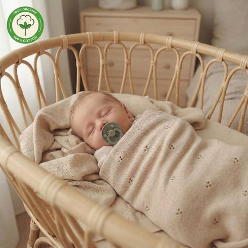 100% 40" 30" Organic Cotton Knit Baby Blanket for Boys and Girls- Pointelle Swaddle Blanket - x Soft Receiving Blanket