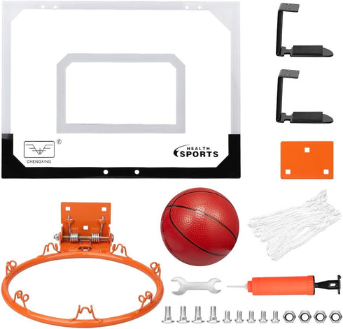 Larger Indoor Basketball Hoop, 17" x 12", 9" Large Dunk Rim for Kids, Over The Door, Shatterproof Backboard, Complete