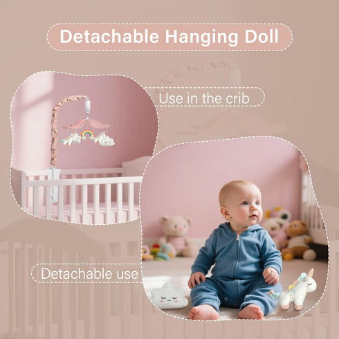 Mkcxcol 35 3 Crib Mobile for Girls - Pink and White Unicorn & Weather Theme, Mobile for Crib with Lullabies & Modes