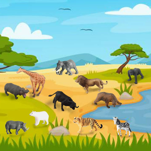 RUSON 12 Pcs Safari Animals Figures Toys, Realistic Mini Jungle Zoo Animal Figurines