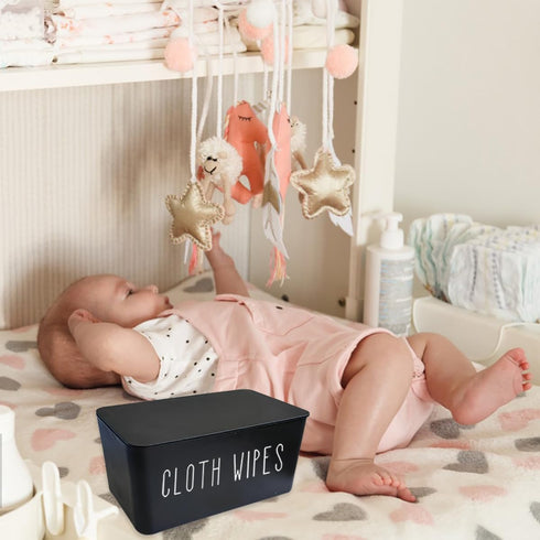 Cloth Wipes Dispenser, 8.2L x 4.9W x 3.9H inches, Black Container for Homemade Reusable Diaper Wipes