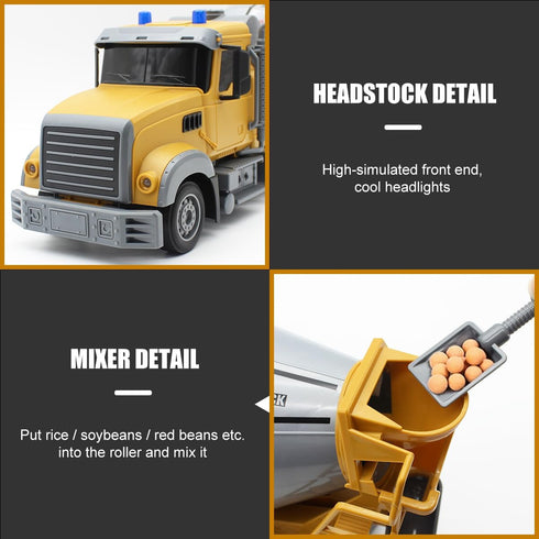 6 1:24 360 Fistone RC Cement Mixer Toy, Channel Truck with Lights, Electric Degree Stirring Vehicle, Rechargeable