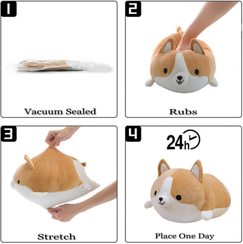 Corgi Dog Plush Pillow, Soft Shiba Inu Stuffed Animal Toys for Bed, Valentine, Kids Birthday, Christmas (Brown, 11.8