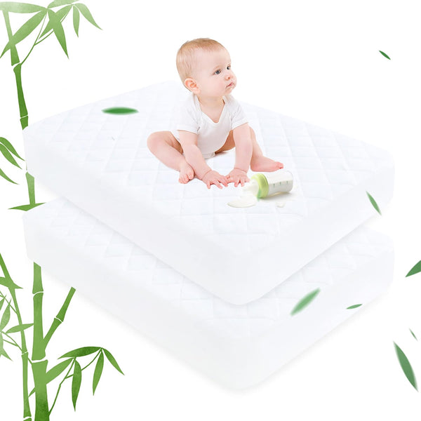 Ruili Rayon Bamboo Viscose Waterproof Crib Mattress Protector, 2 Pack Quilted Fitted