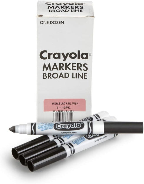 Crayola Washable Markers - Black (12ct), Kids Broad Line Markers for Classrooms & Teachers