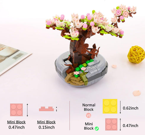 Mini Building Blocks Sakura Plant Bonsai Model Set, Creative DIY Cherry Blossom Flower Botanical Collection