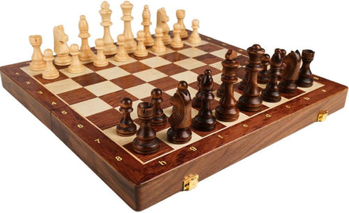 Dan&Dre 15 Folding Wooden Chess & Checkers Set (2 in 1), Portable Travel Chess Board Gift