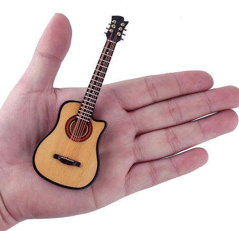 Dselvgvu Wooden Miniature Guitar with Stand and Case, Collectible Musical Instrument Replica