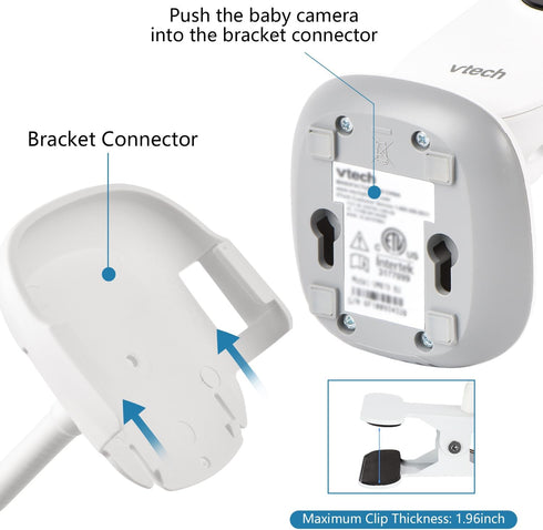 Baby Monitor Holder, Flexible Crib Clip Mount Compatible with VTech VM819, No Tools or Wall Damage - White