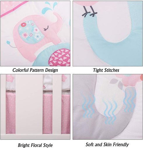 Luxanna Set 3 Sets Crib Bedding Pieces Baby Nursery Bedding with Baby Comforter,Crib Fitted Sheet, Crib Skirt (Pink)