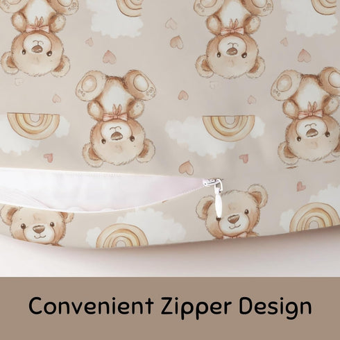 Wicbfdfv Cute Bears Rainbow Bows Nursing Pillow Cover Ultra-Soft Comfortable for Baby Girls Boys Bear Cloud Hearts