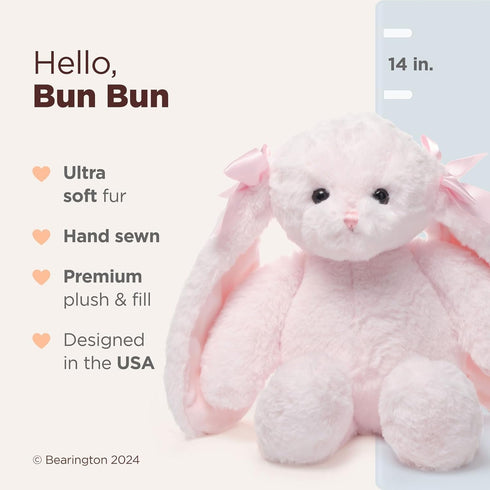 Bearington Bun Bun Plush Easter Bunny, 14 Inch Pink Stuffed Animal, for Ages 1-14