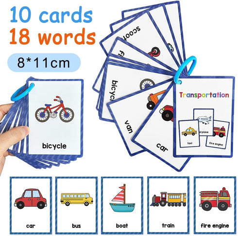 Lachilly English Words Learning Flashcards, 10 Cards with 18 High Frequency Words for Kindergarten Teaching Materials