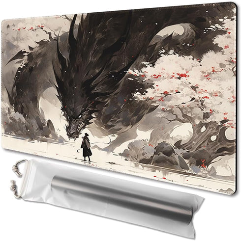 MTG Playmat 24x14in with Free Storage Bags, Non-Slip Backing, Ideal TCG Mouse Pad, Shadow Dragon (No Deck)