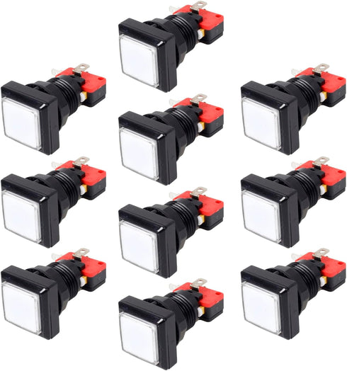 EG Starts 10x Arcade Square Shape LED Illuminated Push Button, Compatible for Arcade Machine Gaming Consoles