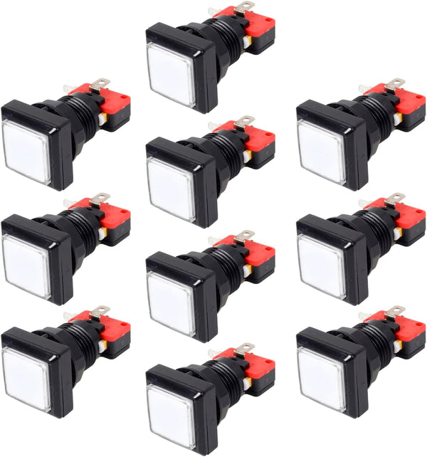 EG Starts 10x Arcade Square Shape LED Illuminated Push Button, Compatible for Arcade Machine Gaming Consoles