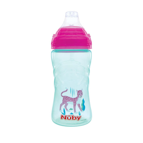 2 Pack 12oz, 12+ 2 Pack, Nuby No Spill Printed Thirsty Kids No-Spill Sip-it Sport Cup with Soft Spout and Lid - Months