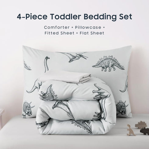 Set 4 Set Wake In Cloud - Dinosaur Toddler Bedding for Boys, Dinosaur Dino Sketch, Pieces Soft Crib Bed Including