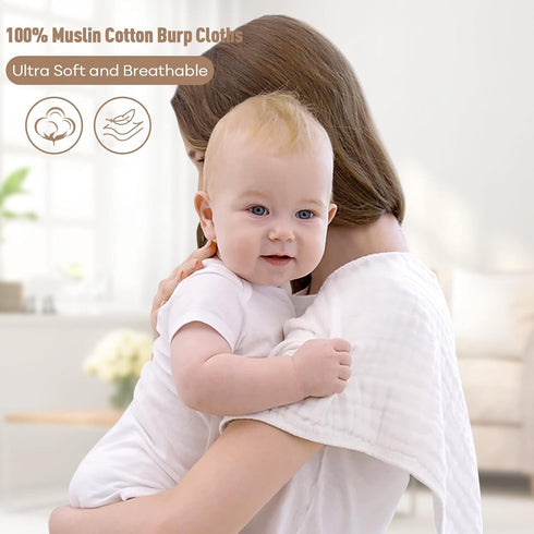 10 Pack 100% 20''X10'' Yoofoss Muslin Burp Cloths for Baby Organic Cotton Baby Washcloths for Boys Girls Large Super