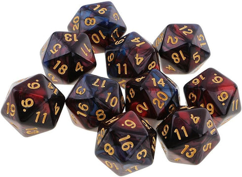 Yiotfandoll 10PCS D20 20mm 20 Polyhedral Dice Acrylic Sided Dice for RPG MTG DND Table Games (Red Blue)