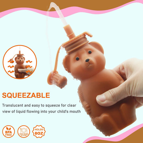 8-Ounce Mootikar Honey Bear Silicone Straw Cup, Babies Water Drinking Cup, Therapy Sippy Bottles for Speech and Feeding